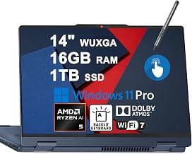 Lenovo IdeaPad Flex 5 2-in-1 Laptop 14" WUXGA IPS Glossy Touchscreen AMD 6-core Ryzen AI 5 340 (Up to 50 AI Tops) 16GB RAM 1TB SSD Backlit for Crea...