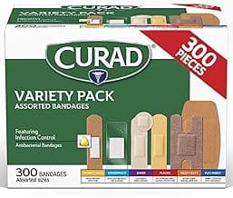 CURAD Assorted Bandages Variety Pack, 300 Count, 6 Styles Including Antibacterial, Waterproof, Sheer, Plastic, Heavy Duty & Flex-Fabric, Protects S...