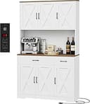HOSTACK 71" Pantry Cabinet with Charging Station, Tall Kitchen Pantry Storage Cabinet with Microwave Stand, Farmhouse Kitchen Hutch with Storage Drawers for Living Room, Dining Room, White