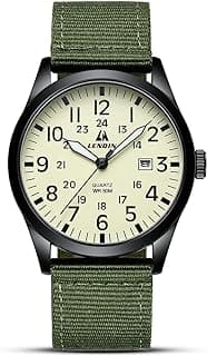 Mens Watches Unisex Military Sport Nylon Strap Stylish Luminous Fashion Analog Quartz Watch for Men Waterproof Army Tactical Casual Wristwatch
