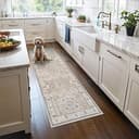 2x6 Hallway Washable Runner Rug : Vintage Soft Kitchen Laundry Runner with Non Slip Backing Farmhouse Entryway Living Room Floor Mat Stain Resistan...