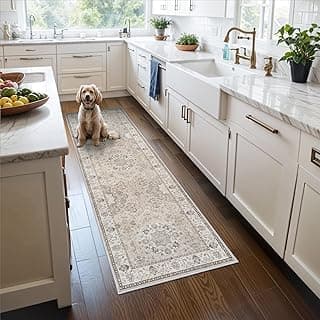 2x6 Hallway Washable Runner Rug : Vintage Soft Kitchen Laundry Runner with Non Slip Backing Farmhouse Entryway Living Room Floor Mat Stain Resistan...