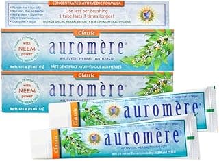 Auromere Ayurvedic Herbal Neem & Clove Toothpaste - All Natural Fluoride Free Toothpaste for Adults and Kids, Suitable for Sensitive Teeth, SLS-Fre...