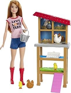 Chicken Farmer Doll, Red-Haired, and Playset with Henhouse, 3 Chickens, 2 Chicks and More, Career-Themed Toy for 3 to 7 Year Olds (Amazon Exclusive)
