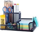 M&G Mesh Pen Holder Desk Organizers Pencil Holder for Desk Black, 3 Compartments Metal Office Supply Organizer with Sticky Notes Holder for School ...