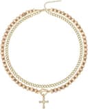 Layered Necklaces for Women, 14K Gold Plated Cross Pendant & Colorful Beaded Gemstone Choker, Cute Trendy Jewelry, Anti-Tangle Single Clasp, Summer...