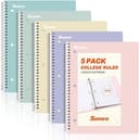 SUNEE Spiral Notebooks, 1-Subject, 5 Pack, College Ruled Paper, 8" x 10-1/2", 70 Sheets per Notebook,3-Hole Punched Paper, Pink,Purple, Blue, Green...