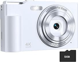 Digital Camera, FHD 4K Digital Point and Shoot Camera with 16X Zoom Anti Shake, 48MP Compact Small Camera with 32GB Card for Boys Girls Kids Snow W...