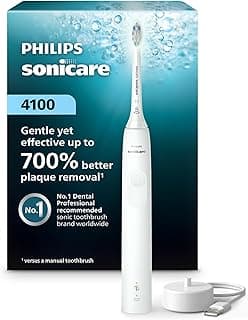 Philips Sonicare 4100 Rechargeable Electric Toothbrush, 1 Brush Head, White | 700% More Plaque Removal¹, Pressure Sensor, 2 Brush Settings, 2-Minut...