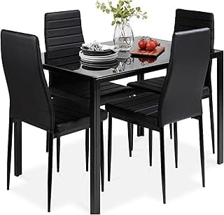 Best Choice Products 5-Piece Glass Dining Set, Modern Kitchen Table Furniture for Dining Room, Dinette, Compact Space-Saving w/Glass Tabletop, 4 Up...