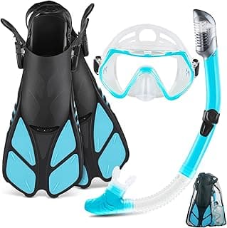 ZEEPORTE Mask Fin Snorkel Set, Travel Size Snorkeling Gear for Adults with Panoramic View Anti-Fog Mask, Trek Fins, Dry Top Snorkel and Gear Bag fo...