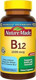 Nature Made Vitamin B12 1000 mcg, Dietary Supplement for Energy Metabolism Support, B12 Vitamins 1000 mcg, 150 Softgels, 150 Day Supply