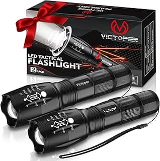 Victoper LED Flashlight 2 Pack, Bright Tactical Torch High Lumens 5 Modes, Waterproof Zoomable Flash Light for Outdoor, Birthday Gifts for Men, Dor...