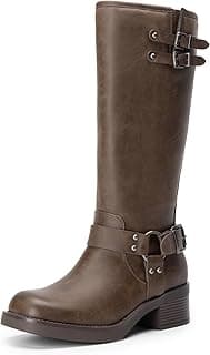 Women's Knee High Boots Combat Boots Goth Boot Lace Up Adjustable Buckles Chunky Low Heel Fall Booties with Side Zipper to Put on and off