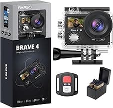 AKASO Brave 4 Action Camera 4K 30fps Ultra Hd Video 20MP Photo, EIS, WiFi Remote Control, 2X Batteries, Waterproof Underwater Camera for Snorkel, T...