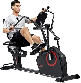 Sunny Health & Fitness Elite Recumbent Cross Trainer & Elliptical Machine with Arm Exercisers for Home Arm/Leg Training, Easy Adjust Seat & Mesh Ba...