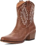 Cowboy Boots for Women Ankle Western Cowgirl Boots Embroidered Mid Calf Snip Toe Chunky Heel Classic Short Booties for Music Festivals Casual Cowbo...