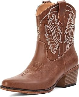 Cowboy Boots for Women Ankle Western Cowgirl Boots Embroidered Mid Calf Snip Toe Chunky Heel Classic Short Booties for Music Festivals Casual Cowbo...