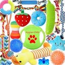 Dog Toys 25 Pack for Fun and Teeth Cleaning, Puppy Chew Toys Pack with Squeak Plush Toy,Squeaky Toy Balls,Tug of War and Rope Toys for Puppy to Sma...