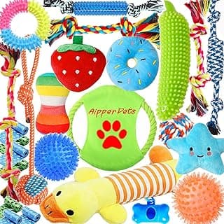 Dog Toys 25 Pack for Fun and Teeth Cleaning, Puppy Chew Toys Pack with Squeak Plush Toy,Squeaky Toy Balls,Tug of War and Rope Toys for Puppy to Sma...