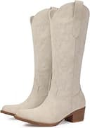 Women's Wide Calf Cowboy Boots - Snip Toe Western Cowgirl Boots, Faux Leather Chunky Knee High Boots for Country Concerts & Nashville Outfits