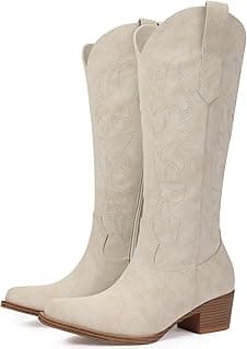 Women's Wide Calf Cowboy Boots - Snip Toe Western Cowgirl Boots, Faux Leather Chunky Knee High Boots for Country Concerts & Nashville Outfits