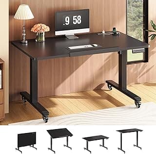 SEDETA 47 x 24 Inches Electric Standing Desk, 180° Tiltable Mobile Rising Computer Desk Height Adjustable with Wheels for Drawing/Writing/Gaming/St...