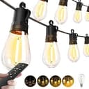 Outdoor String Lights Patio LED - Light Outside 50Ft 15M Waterproof Remote Dimmable S14 Porch Lighting Edison Plastic Bulb Pergola Hanging Balcony ...