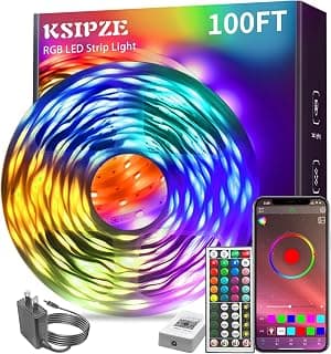 KSIPZE 100ft Led Strip Lights RGB Music Sync Color Changing Led Lights with Smart App Control Remote Led Lights for Bedroom Room Lighting Flexible ...