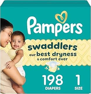 Pampers Swaddlers Diapers, Size 1 (8-14 lbs), 198 Count, Absorbent, Keeps Baby Dry and Comfortable, Skin Safe Disposable Baby Diaper (Packaging May...