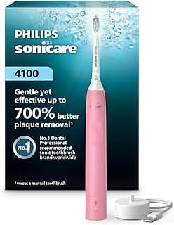 Philips Sonicare 4100 Rechargeable Electric Toothbrush, Deep Pink | 700% More Plaque Removal¹, Pressure Sensor, 2 Brush Settings, 2-Week Battery, 2...