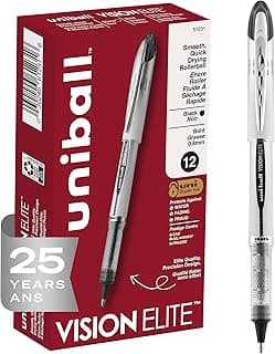 uni-ball Vision Elite Rollerball Pens Bold Point, 0.8mm, Black, 12 Pack