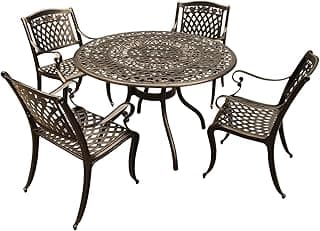 Oakland Living Rose Ornate Traditional Outdoor Mesh Lattice Aluminum 48 inch Bronze Round Dining Set with Four Chairs