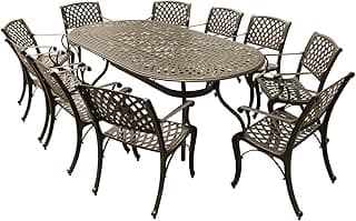 Oakland Living Contemporary Modern Outdoor Mesh Lattice Aluminum 95 inch Bronze Oval Dining Set with Ten Chairs