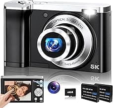 Digital Camera,5K 56MP Cameras for Photography Autofocus,Vlogging Compact Camera with Front and Rear Camera,10X Optical Zoom,6-Axis Anti-Shake,Touc...