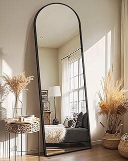Arched Full Length Mirror with Stand, Black Floor Mirror | Aluminium alloy frame with HD float glass for distortion-free reflection. Free standing ...