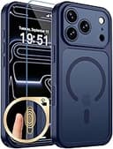Magnetic for iPhone 17 Pro Case, Upgraded [Camera Control Button] [Full Camera Protection] [with 1 Screen Protector] Translucent Matte Shockproof Protective Phone Cover, Deep Blue