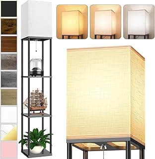 Floor Lamp with Shelves for Living Room, Shelf Floor Lamp with 3 CCT LED Bulb, Corner Display Standing Column Lamp Etagere Organizer Tower Nightsta...