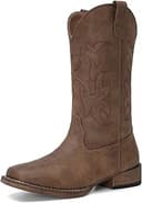 Cowboy Cowgirl Boots for Women Wide Square Toe Western Mid Calf Pull-On Embroidered Stitched Retro Boots