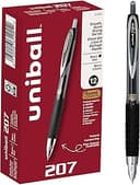 uniball 207 Retractable Gel Pens, Micro Point (0.5mm), Black, 12 Pack