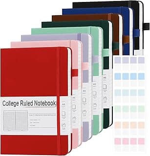A5 Lined Journal Notebooks for Work, 192 Pages, Medium 5.7 x 8.3inch, College Ruled, Vegan Leather Hardcover Journals for Women Men,8 Pack