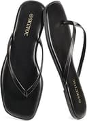 Flip Flops for Women Square Toe Flat Sandals for Women Comfortable Thong Sandals Leather Flip Flops Lightweight Summer Beach Sandals Dressy Vacatio...