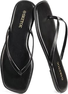 Flip Flops for Women Square Toe Flat Sandals for Women Comfortable Thong Sandals Leather Flip Flops Lightweight Summer Beach Sandals Dressy Vacatio...
