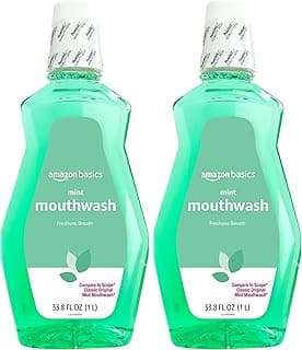 Amazon Basics Fresh Breath Mouthwash, Mint, 33.8 Fl Oz (Pack of 2), (Previously Solimo)
