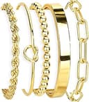 Gold Bracelets Set for Women Non Tarnish, 14K Gold Plated Sterling Silver Chunky Cuff Bracelet Stackable Gold Bangles Bracelet for Women Trendy Fas...