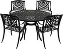 Oakland Living Modern Ornate Outdoor Mesh Aluminum 48-in Black Round Patio Dining Set with Four Chairs