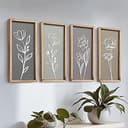 3D Wooden Floral Bathroom Wall Decor (Set of 4) Lightweight, Ready-to-Hang Framed Wall Art For Living Room, Bedroom, or Office - Premium Boho Botan...