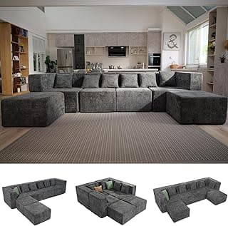 MONVANE Modular Sectional Cloud Couch for Living Room - 130'' 6 Seater Convertible Chenille Couches Set with Ottoman, No Assembly Compression Sofas...