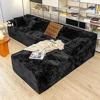 Black sectional couches for Living Room Corduroy Couch，104" Cloud Sectional Couch with L-Shape Chaise， Modern Modular Sofa, Deep Seat Comfort, No A...