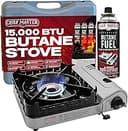 Chef Master 15,000 BTU Butane Portable Camp Stove | Double Wind-Guard Portable Stove Burner w/Piezo Click Ignition for Emergencies, Tailgating, Hik...